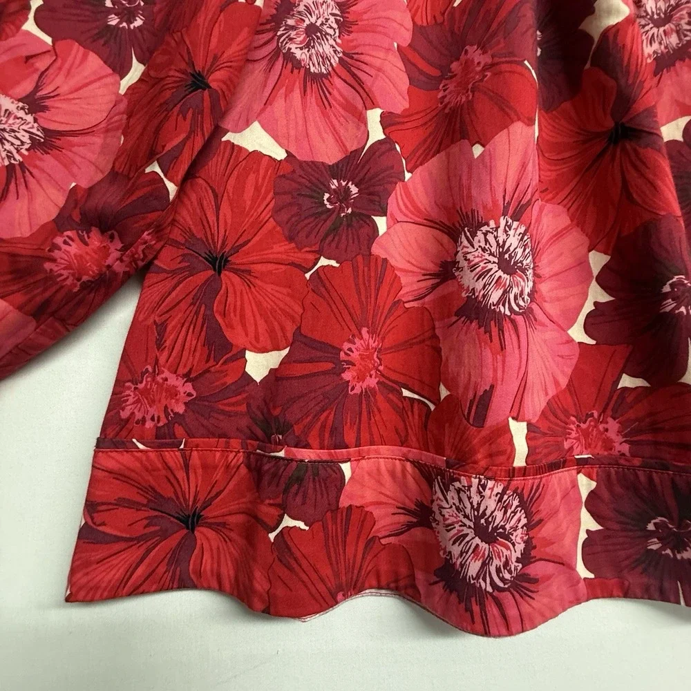 Crown & Ivy Floral Blouse Womens L Red Ruffle Neck Boho Peasant Top - Picture 7 of 13